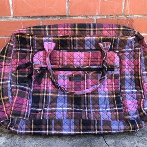 Vera Bradley Pink Plaid Quilted Flat  Overnight Bag